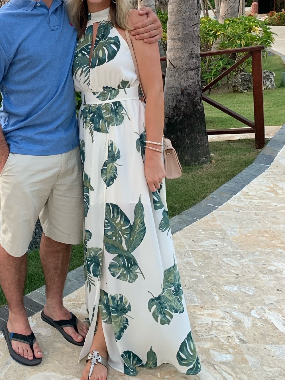 Vici Palm Leaf Print White Maxi Dress